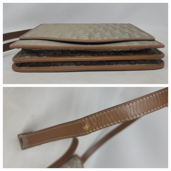 Dior Beige Brown Oblique Jacquard Canvas Leather Crossbody Bag Authentic Vintage